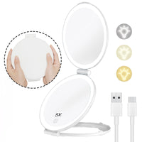 1 x RAW Customer Returns FUNTOUCH rechargeable make-up mirror with lighting, travel mirror with 1X 5X magnification, 3-color lighting cosmetic mirror, dimmable touch screen, foldable portable make-up mirror - RRP €20.81