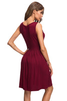 2 x Brand New AUSELILY Women s Sleeveless Pleated Loose Swing Dress with Knee-Length Pockets Wine Red, M  - RRP €51.4