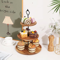 1 x RAW Customer Returns 3 Tier Round Wooden Cake Stand Cupcake Stand Wooden Cake Stand With Metal Handle for Birthday Parties, Weddings, Christmas Party - RRP €21.99