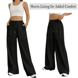 1 x RAW Customer Returns Nuofengkudu Summer Wide Pants Women s Summer Pants Light Pockets Drawstring Elastic Loose Elegant Long Yoga Pants High Waist Casual Pants Comfortable Airy Bootcut Slip-On Pants Palazzo Relax Pants Black L - RRP €22.99