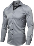 1 x RAW Customer Returns INFLATION Men s Shirt Made of Bamboo Fiber Environmentally Friendly Elastic Slim Fit for Leisure Business Wedding Pure Color Shirt Long Sleeve Men s Shirt Size XL label 43 , gray - RRP €28.99