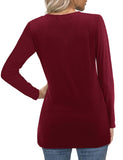 1 x RAW Customer Returns Beluring Women s Long Sleeve Shirt Round Neck T-Shirt Monochrome Tunic Long Shirt Loose Tops Wine Red S - RRP €24.0