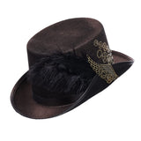 1 x RAW Customer Returns BPURB Unisex Steampunk Top Hat Halloween Hat Women Men Gothic Black Feather Gear Hats Headwear Costume Accessories 61cm 24.02 Inches, Black  - RRP €29.99