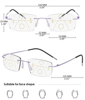 1 x RAW Customer Returns KOOSUFA Rimless Self-tinting Progressive Reading Glasses Progressive Multifocus Anti-Blue Light Photochromic Men Women Titanium Frameless with UV Protection Sun Reading Glasses 1x Purple 1.5 - RRP €29.23