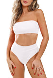 1 x RAW Customer Returns Viottiset Women s Two Piece Bandeau Top Bikini Set High Waist Swimsuit Removable Straps Push Up Padded White XL - RRP €32.26