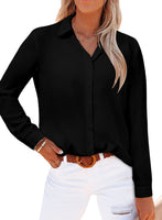 1 x RAW Customer Returns CZIMOO Women s Single Breasted Shirt Oversized V-Neck Work Shirt Shirts with Chest Pockets Women s Elegant Long Sleeve Shirt Black M - RRP €26.54