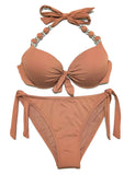 1 x RAW Customer Returns EONAR Women s Side Tied Bikini Sets Detachable Swimwear Push up Bikini Top with Halter Straps XL, Khaki  - RRP €31.0