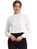 1 x Brand New Allegra K Women s Long Sleeve Stand Collar Elegant Top Work Office Ruffle Blouse White XS - RRP €39.99