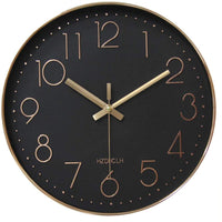 1 x RAW Customer Returns HZDHCLH 30cm Modern Quartz Silent Wall Clock Creeping Second with Arabic Numerals without Ticking for Decoration Living Room, Kitchen, Office, Bedroom Black-Rose Gold  - RRP €23.18