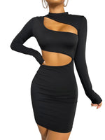 1 x RAW Customer Returns GORGLITTER Women s Cut Outs Mini Dress Bodycon Party Dress Stand-Up Collar Pencil Dress Figure-hugging Dresses Black S - RRP €31.25