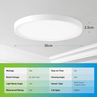 1 x RAW Customer Returns Yafido 28W LED ceiling light with radar and twilight sensor, 30cm 3000K 4000K 6000K black round ceiling lamp with motion detector, flat ceiling light for hallway, stairs, garage - RRP €30.08