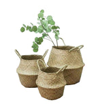 1 x RAW Customer Returns Set of 3 laundry baskets - GOODCHANCEUK Foldable seagrass flower basket handwoven flower straw basket for plant flowerpot with handles - RRP €33.99