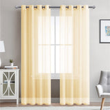 3 x Brand New Pwsap set of 2 voile curtains in linen look, baby yellow curtains scarves eyelet curtain eyelet scarf transparent curtain semi-transparent with eyelets for living room bedroom children s room 140 x 150 cm - RRP €58.98