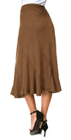 1 x RAW Customer Returns EXCHIC Women s Elegant Thicken Suede Elastic Waist Midi Skirt A-Line Flared Asymmetric Splicing Long Skirt L, Brown  - RRP €27.98