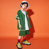 1 x Brand New LOLANTA Kids Street Style Jersey Outfits Oversized Button Down Baseball Shirt and Shorts Clothing Set Green 170 - RRP €27.6