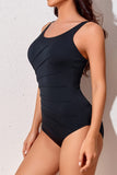 1 x RAW Customer Returns Smismivo Women s Sport One Piece Swimsuit U Neck Tummy Control Swimsuits Swimwear Swimming Suit High Neck Ruched Swimsuits for Women Black - RRP €36.19