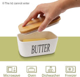 1 x RAW Customer Returns AngLink Porcelain Butter Dish with Wooden Lid Butter Dish Crockery for 250 g Butter Ceramic Multi-Function Butter Dish with Knife Silicone Lip Airtight - RRP €15.12