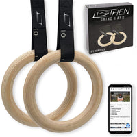 1 x RAW Customer Returns LISTHEN Wooden Gymnastic and Crossfit Rings, Calisthenics Rings for Suspension Training, for Home and Outdoors, Dips Pull ups, Free Body Training, Thickness 32 mm, Adjustable Straps - RRP €36.36