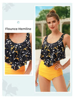 1 x Brand New Summer Mae Women s Flounce High Waist Bikini Set Printed Swimsuit Black Yellow Flowers XXL - RRP €18.73