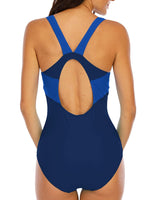 1 x RAW Customer Returns Halcurt Women s Sporty One Piece Swimsuit Racer Back Swimsuit Figure Optimizer Swimwear Royal Blue XXL - RRP €37.3