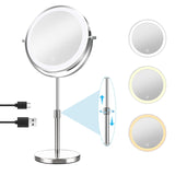 1 x RAW Customer Returns TopDirect 8 inch makeup mirror with lighting, 35-45 cm height adjustable cosmetic mirror, 1X 10X magnification, 3 light colors and 360 swivel, rechargeable double-sided magnifying mirror - RRP €39.99