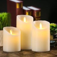 6 x RAW Customer Returns Aku Tonpa Set of 3 Flameless LED Real Wax Candles Electric Battery Operated Flickering Light Remote Control 24 Hour Timer 8.25cm Diameter 10.16 12.7 15.24 cm tall  - RRP €118.02