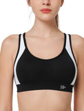 1 x RAW Customer Returns Yvette Women s Sports Bra Strong Support Large Size Crossed Back Padded Fitness Running Jogging Yoga Bra, Black White, 90E - RRP €27.22