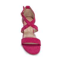 1 x RAW Customer Returns Hoefirm Women s Block Heel Mid Heel Sandals Open Toe Ankle Strap Summer Open Toe Sandals, Fuchsia Pink Suede, 39 EU - RRP €58.8