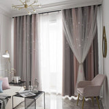 1 x RAW Customer Returns Freyamy curtains pink gray shiny stars curtains opaque children s room semi-transparent H 160 x W 132 cm eyelet curtain set of 2 girls children s curtains blackout curtain living room - RRP €45.26