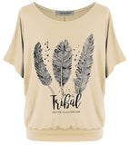 1 x RAW Customer Returns Van Der Rich - Oversize printed T-Shirt Batwing - Women Beige, XXL  - RRP €18.16