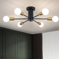 1 x RAW Customer Returns QAREHL Modern Ceiling Light Black Gold Chandelier 6 Bulbs Ceiling Lamp E27 Socket Sputnik Lamp for Dining Room, Bedroom, Hallway, Kitchen - RRP €30.23