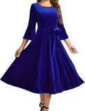 1 x RAW Customer Returns Homrain Women s Rockabilly Dresses Knee-Length Dresses Long Sleeve Formal Dresses for Wedding Vintage Cocktail Dress Royal Blue L - RRP €52.99