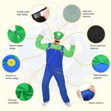 1 x RAW Customer Returns Aomig Luigi Costume, 4Pcs Mario-bros Costume with Hat, Mustache, Gloves, Mario Brothers Cosplay Costume Unisex, Fancy Dress Outfit Super Costume for Halloween, Carnival - RRP €20.99