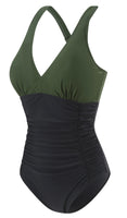 1 x RAW Customer Returns Laorchid women s swimsuit v neck one-piece push up swimwear swimsuit women high waist swimsuit women tummy control dark green with black L - RRP €38.3