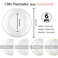 3 x RAW Customer Returns StarLuckINT 6 Pieces Beaded Plastic Charger Plates, 13 Round Plastic Charger Plates, Elegant Decorated Plates, for Party Wedding Event Dinner Decoration Color Clear  - RRP €149.97