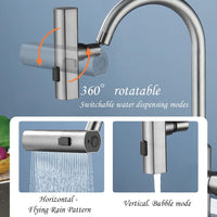 1 x RAW Customer Returns New Waterfall Kitchen Tap, 360 Rotating Waterfall Kitchen Tap, High Pressure Kitchen Tap, Swivel Tap Attachment, 3-Function Spray Nozzle, Ideal for Kitchen Sink Galvanizing  - RRP €16.13