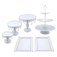 1 x RAW Customer Returns Snowtaros 6 Pieces Vintage Style Round Cake Stand, Dessert and Cake Serving Plate, 3 Tier Metal Cake Stand with Crystal Beads, Party, Wedding Decoration White  - RRP €77.99