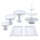 1 x RAW Customer Returns Snowtaros 6 Pieces Vintage Style Round Cake Stand, Dessert and Cake Serving Plate, 3 Tier Metal Cake Stand with Crystal Beads, Party, Wedding Decoration White  - RRP €77.99