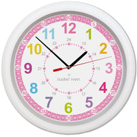 1 x RAW Customer Returns Isabel Iven Designer Wall Clock Children - Silent, colorful children s wall clock with pink border, diameter 30 cm, easy to hang, wall clock for boys and girls, learning clock for children by designer - RRP €25.16