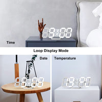 1 x RAW Customer Returns Deeyaple LED Wall Clock Digital Alarm Clock 3D Clock Dimmable Snooze Modern USB 12 24 Hours Date Temperature Display Loop Display Remote Control Night Light Living Room Kitchen Bedroom Office 25cm white - RRP €19.67