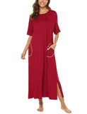 1 x RAW Customer Returns BESDEL Women s Nightgown Oversized Loose Fit Long Sleepwear Loungewear Wine Red XXL - RRP €24.0