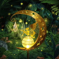 1 x RAW Customer Returns Moon solar lights garden outdoors, metal moon solar lights garden decoration, moon solar lights garden decoration, garden light waterproof path light with flower fairy - RRP €19.15