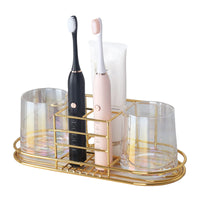 1 x RAW Customer Returns Toothbrush holder wall for electric toothbrushes, toothbrush holder without drilling, self-adhesive toothpaste stand holder, mouthwash cup storage with suction cup for bathroom, gold - RRP €17.12