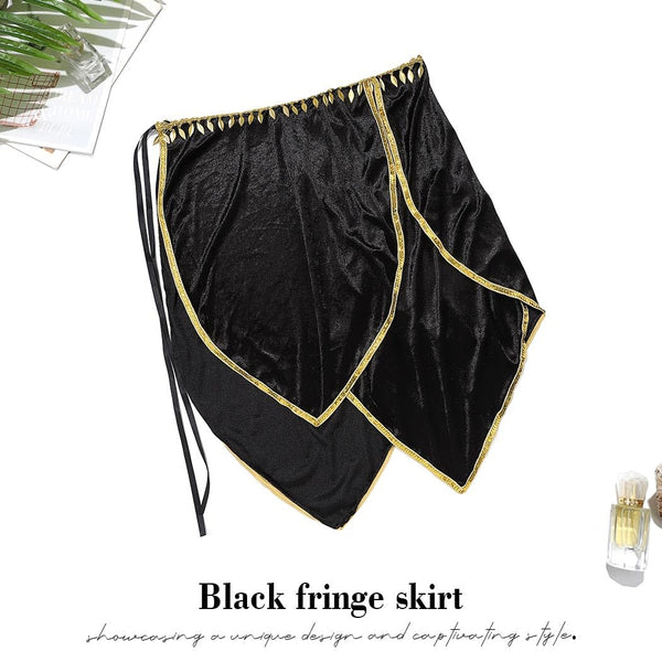 1 x Brand New Ushiny belly dance skirt black rave skirt with tassel, f ...