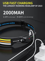 1 x RAW Customer Returns Smiling Shark Headlamp, 230 Wide Angle 3 Color LED Strips the Brightest Headlight Rechargeable with Waterproof Headlamp Camping Jogging Fishing, Headlamp LED Headlight Camping Headlamp - RRP €29.99