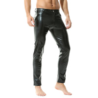 1 x RAW Customer Returns QiaTi Men s Casual Faux Leather Stretch PU Leather Pants Straight Slim Fit Motorcycle Night Club Long Trousers 1 Black M - RRP €34.99