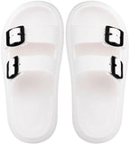 1 x Brand New Girls Boys Shower Slides Adjustable Double Buckle Summer Sandals Beach and Pool Shoes Slippers, White A, 31 32 EU - RRP €51.6