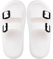 1 x Brand New Girls Boys Shower Slides Adjustable Double Buckle Summer Sandals Beach and Pool Shoes Slippers, White A, 31 32 EU - RRP €51.6