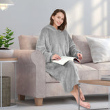 1 x RAW Customer Returns FBSPORT Hoodie Blanket Oversized Hoodie Sweatshirt for Women Men Long XXL Sherpa Fleece Super Soft Warm Hoodie Blanket One Size Blankets Pullover Gift for Birthday Christmas Gray - RRP €41.34