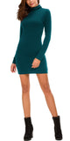 1 x RAW Customer Returns EXCHIC Women s Bodycon Mini Dress Turtleneck Long Sleeve Basic Tight Dress M, Dark Teal  - RRP €29.22